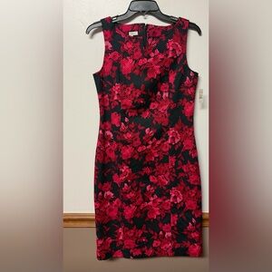 Talbots Petite Floral Sheath Dress Red Black Sleeveless Lined NWT Size 8P